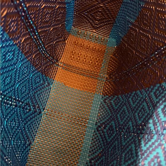 Woven Blue and Brown Tote Bag - Handled Beach Tote - Picture 3 of 7